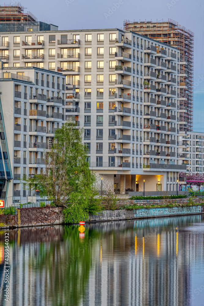 Big modern apartment building at the river Spree in Berlin, Germany
