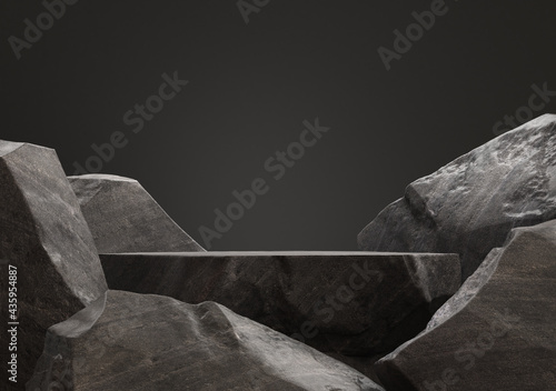 Obraz na plátně Dark stone podium for display product. 3d illustration