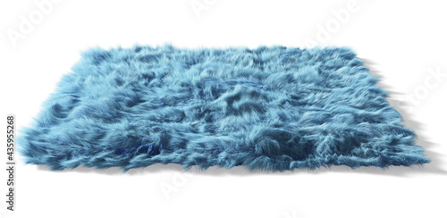 Schilderij op canvas Blue colored fluffy rug. 3d illustration