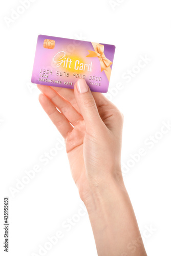 Female hand and gift card o...