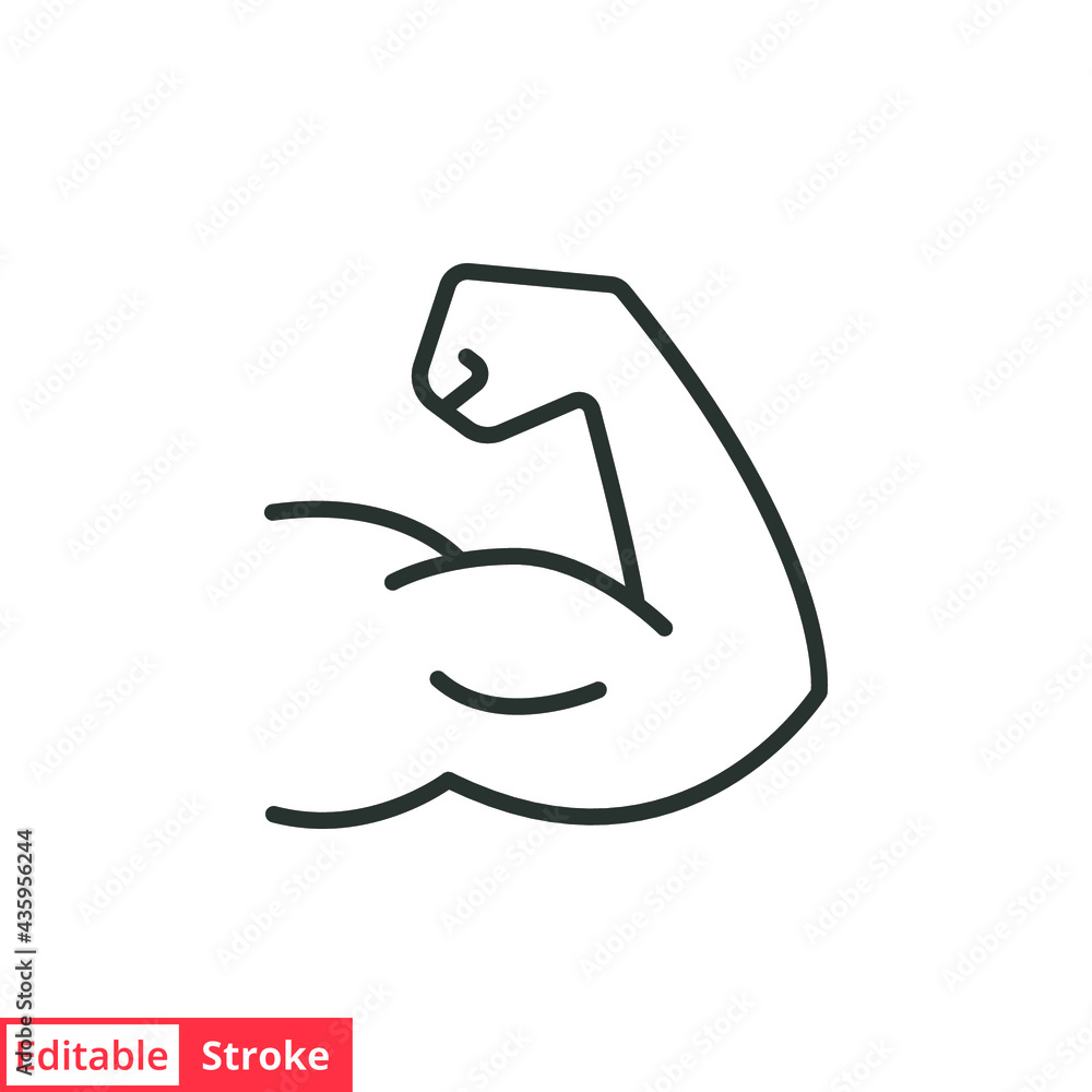 Strong hand line icon. Simple outline style. Muscle, arm, bicep, power, protein, man, strength, flex, human body concept. Vector illustration isolated on white background. Editable stroke EPS 10. - obrazy, fototapety, plakaty 