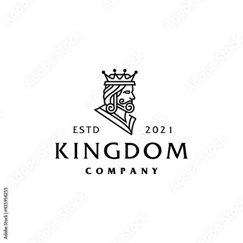 artistic Ancient King Crown with Beard and Mustache Face logo design vector in minimal elegant line art style 