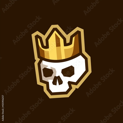  king skull with golden crown logo vector, death king with royal gold crown mascot cartoon in minimal style