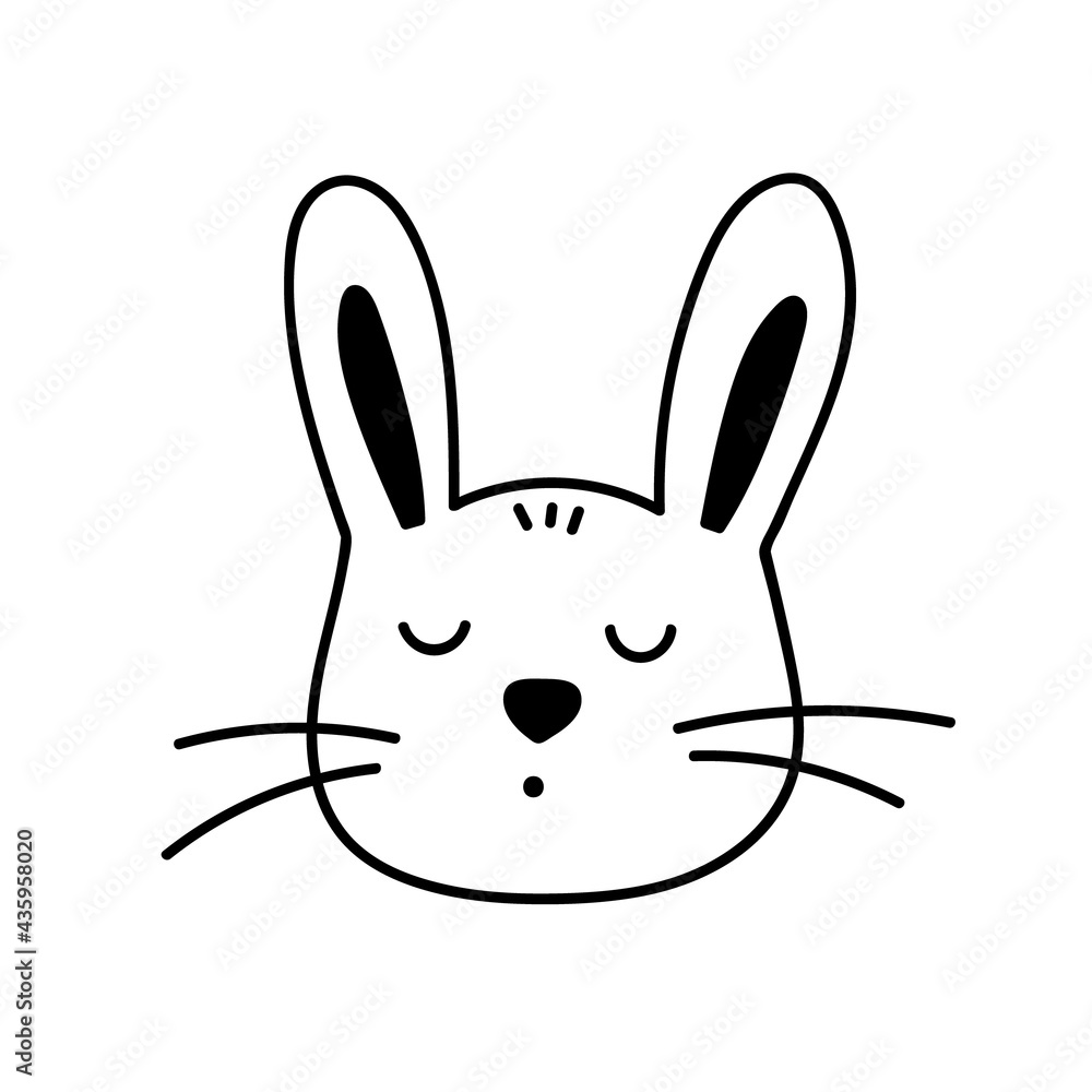 Cute face of a sleepy bunny isolated on white background. Vector hand-drawn illustration in doodle style. Suitable for Easter designs, cards, decorations. Cute face of a sleepy bunny isolated on white background. Vector hand-drawn illustration in doodle style. Suitable for Easter designs, cards, decorations.