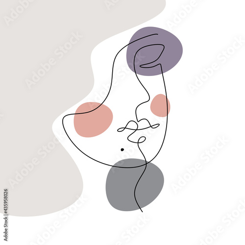 Continuous one line of woman face abstract with birthmark under lips. Beautiful abstract woman face in single line style isolated on white background.