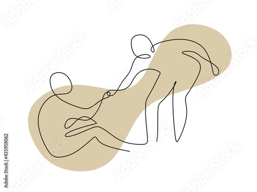 Continuous single line of man helping the other. One line of man helps each other isolated on white background
