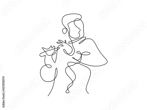 Continuous line of man playing flute. Single line of musician playing flute isolated on white background.
