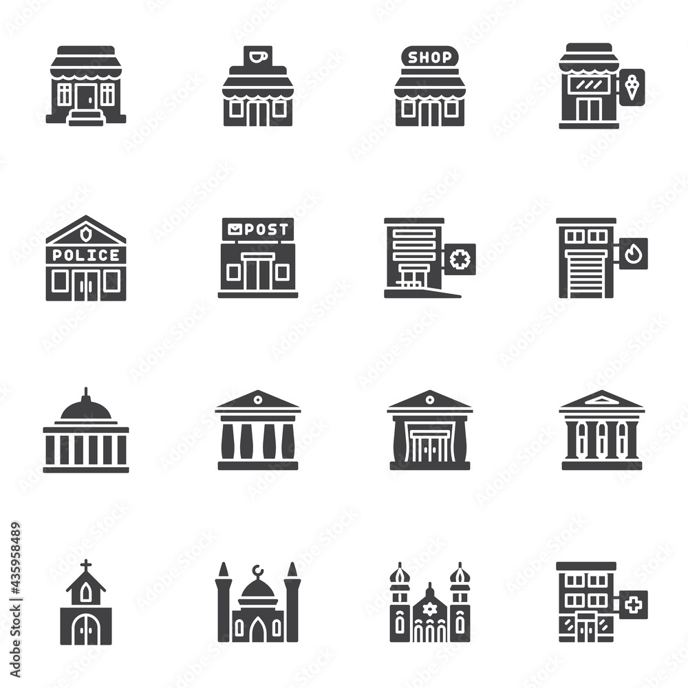 Buildings architecture vector icons set