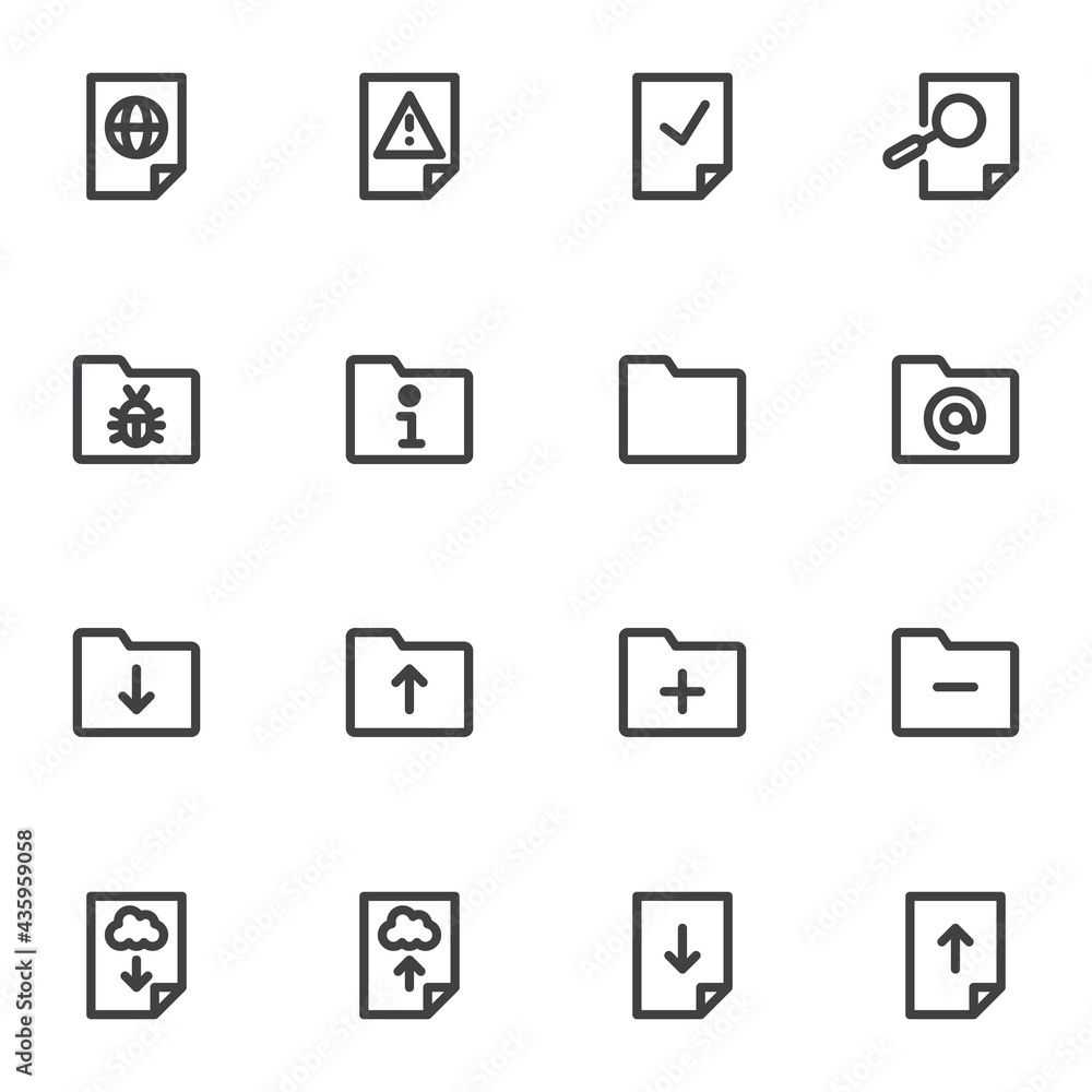 File and folder line icons set
