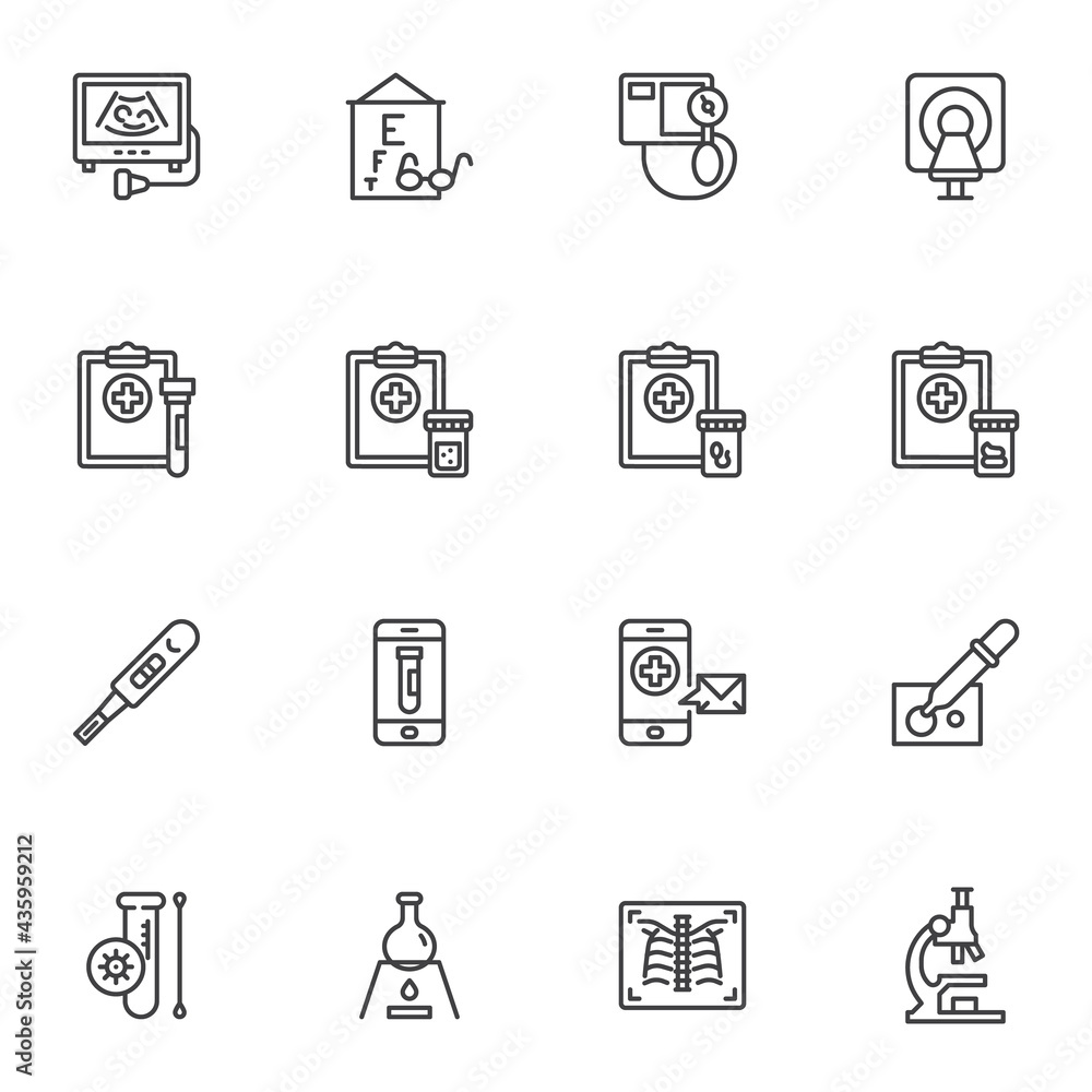 Fototapeta premium Laboratory diagnosis line icons set