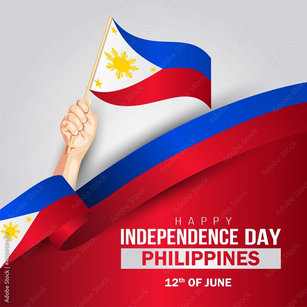 happy independence day Philippines. hands holding with Philippine flag