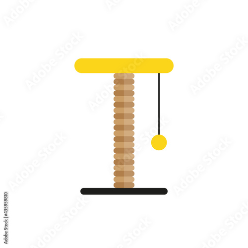 Cute cartoon flat style cat scratching post with ball vector icons, illustration.
