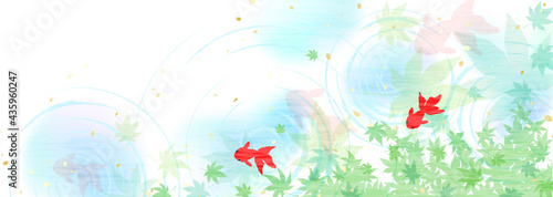 水面の波紋と金魚　涼しげな背景イラスト