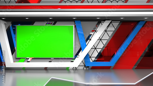 News Studio, Backdrop For TV Shows .TV On Wall.3D Virtual News Studio Background, 3d illustration 
