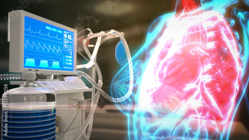 lungs and ICU lungs ventilator, cg healthcare 3d illustration