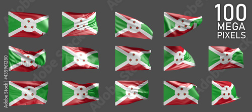 a lot of different pictures of Burundi flag isolated on grey background - 3D illustration of object