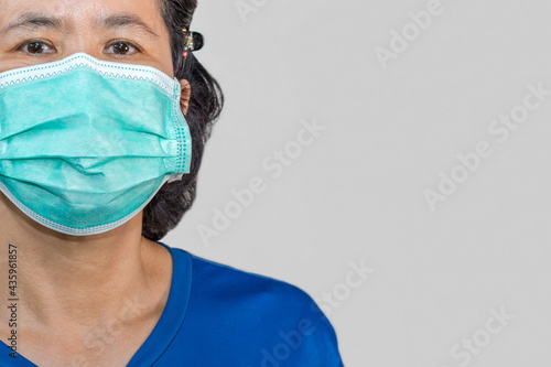 A woman wearing a surgical mask to prevent disease