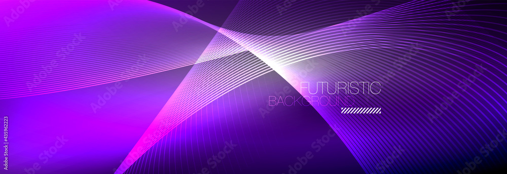 Abstract neon glowing light in the dark with waves. Shiny magic energy and motion concept, vector abstract wallpaper background Abstract neon glowing light in the dark with waves. Shiny magic energy and motion concept, vector abstract wallpaper background
