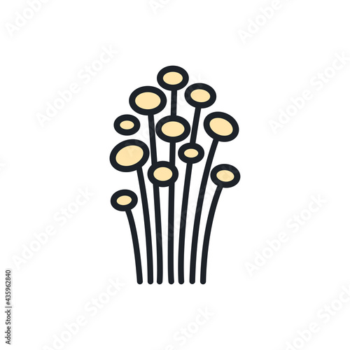 Enoki mushroom icon. Vector isolated linear color icon contour shape outline. Thin line. Modern glyph design. Mushrooms. Food ingredients.
