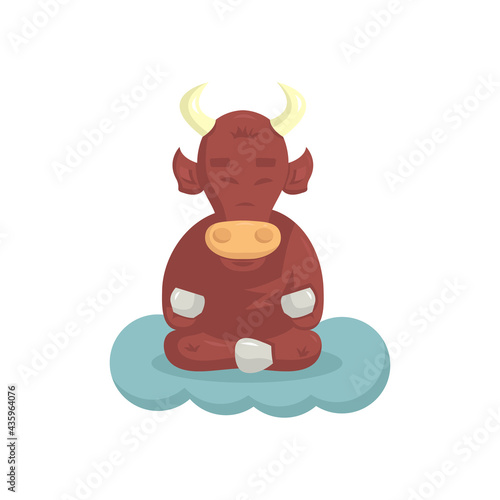 bull meditates sitting on a cloud