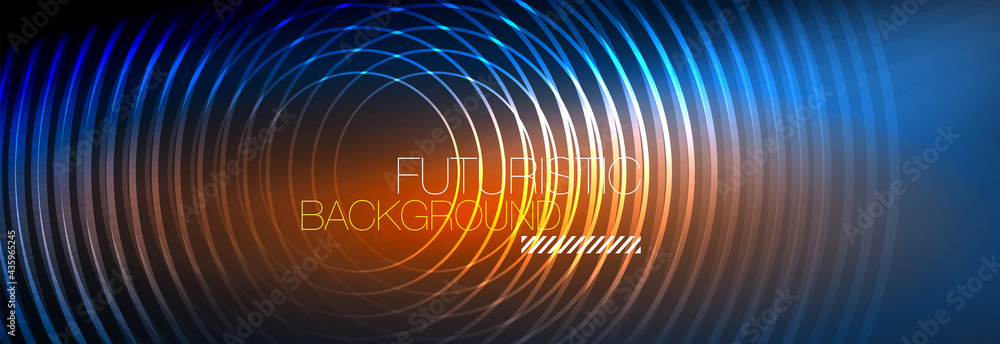 Dark abstract background with glowing neon circles. Trendy layout template for business or technology presentation, internet poster or web brochure cover, wallpaper Dark abstract background with glowing neon circles. Trendy layout template for business or technology presentation, internet poster or web brochure cover, wallpaper