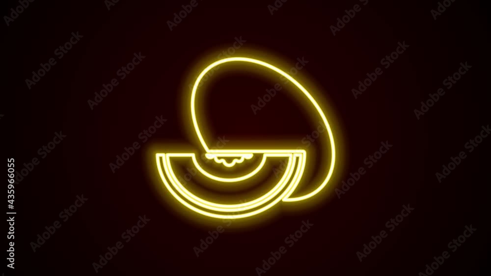 Glowing neon line Melon fruit icon isolated on black background. 4K Video motion graphic animation Glowing neon line Melon fruit icon isolated on black background. 4K Video motion graphic animation