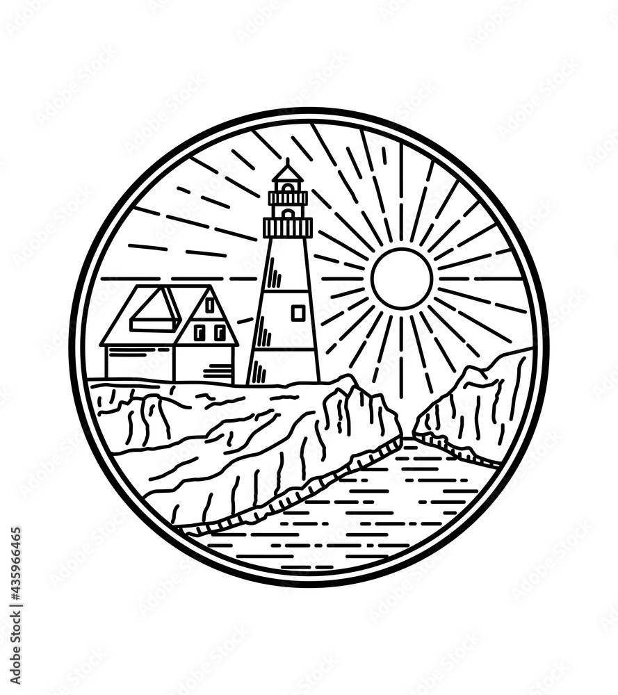 lighthouse vector design on sea cliff