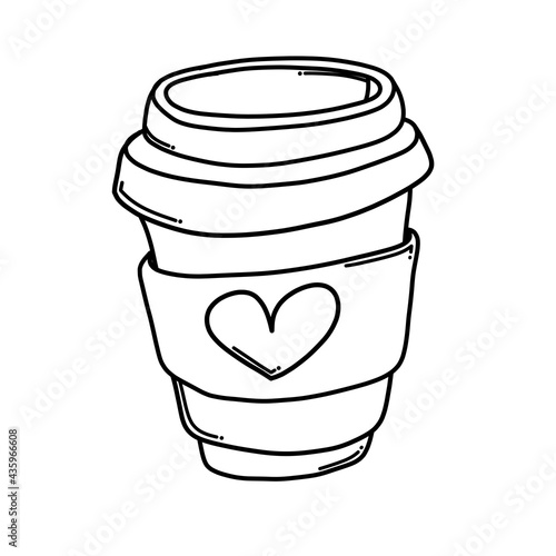 Disposable coffee cup with love Doodle vector icon. Drawing sketch illustration hand drawn cartoon line eps10