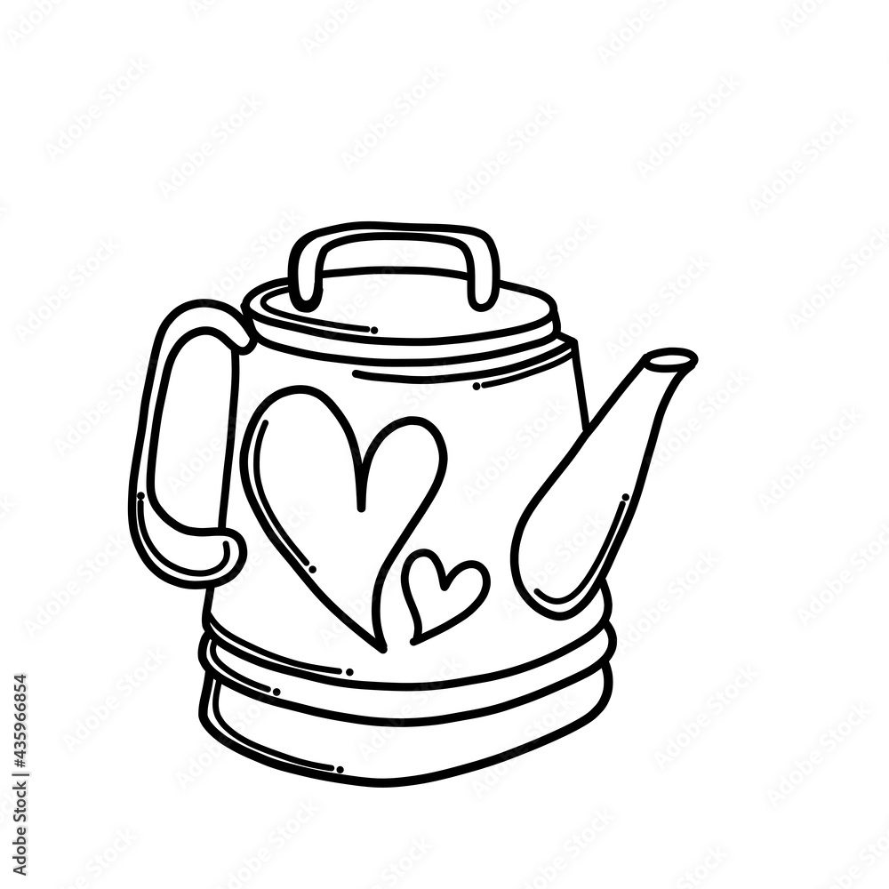 Teapot with heart Doodle vector icon. Drawing sketch illustration hand drawn cartoon line eps10 Teapot with heart Doodle vector icon. Drawing sketch illustration hand drawn cartoon line eps10