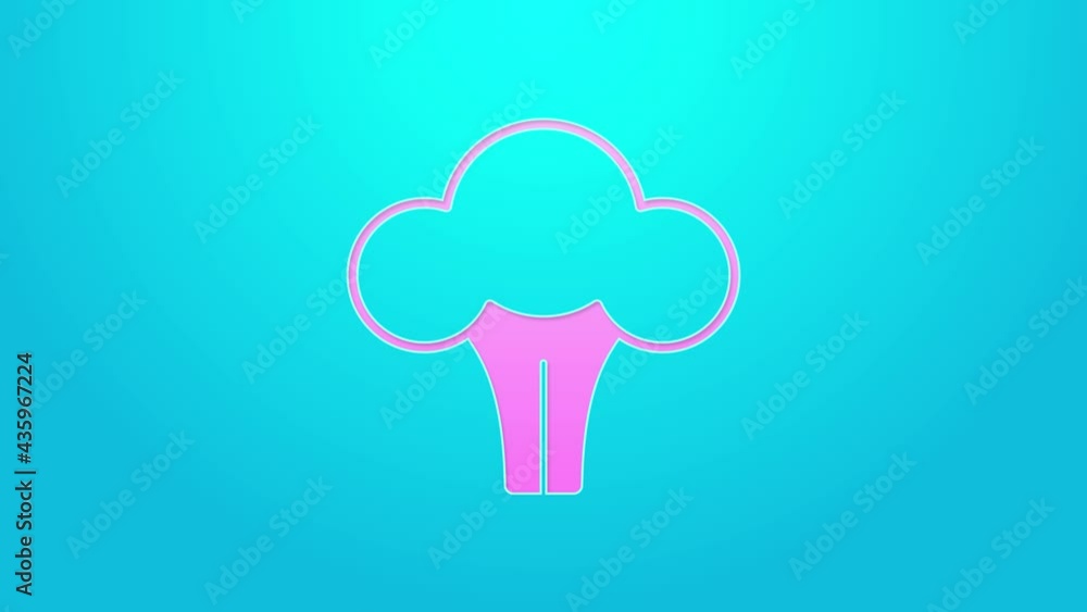 Pink line Broccoli icon isolated on blue background. 4K Video motion graphic animation Pink line Broccoli icon isolated on blue background. 4K Video motion graphic animation