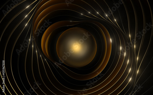 Flowing curves with black background, 3d rendering.