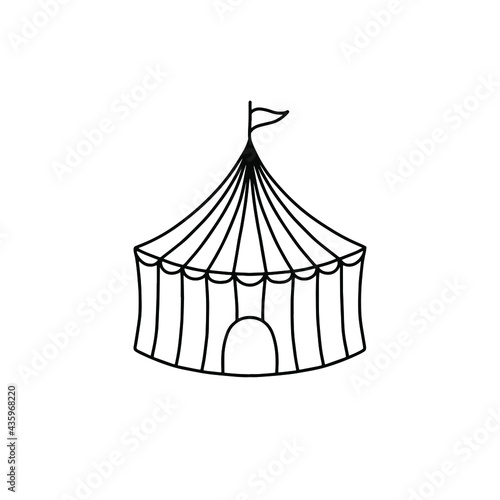 Outline circus tent. Vector hand drawn illustration design.