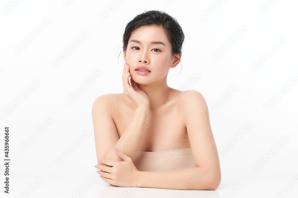 Beautiful young asian woman with clean fresh skin on white background, Face care, Facial treatment, Cosmetology, beauty and spa, Asian women portrait Beautiful young asian woman with clean fresh skin on white background, Face care, Facial treatment, Cosmetology, beauty and spa, Asian women portrait