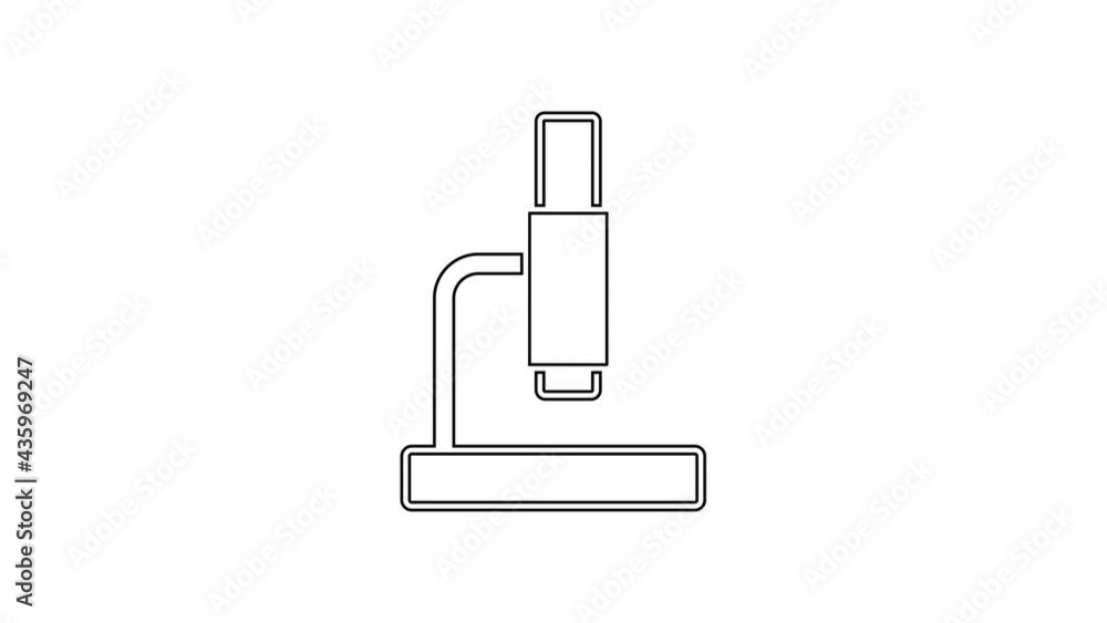 Black line Microscope icon isolated on white background. Chemistry, pharmaceutical instrument, microbiology magnifying tool. 4K Video motion graphic animation Black line Microscope icon isolated on white background. Chemistry, pharmaceutical instrument, microbiology magnifying tool. 4K Video motion graphic animation