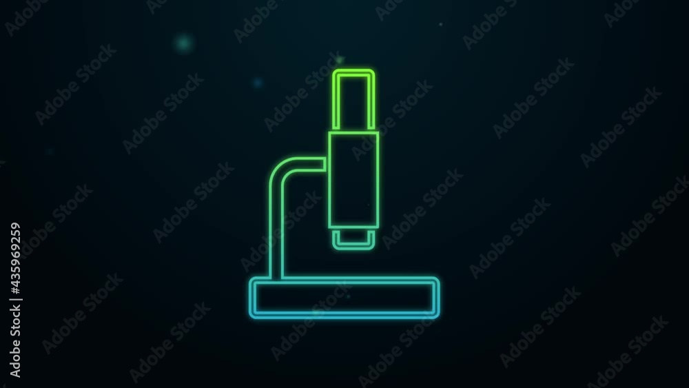 Glowing neon line Microscope icon isolated on black background. Chemistry, pharmaceutical instrument, microbiology magnifying tool. 4K Video motion graphic animation Glowing neon line Microscope icon isolated on black background. Chemistry, pharmaceutical instrument, microbiology magnifying tool. 4K Video motion graphic animation