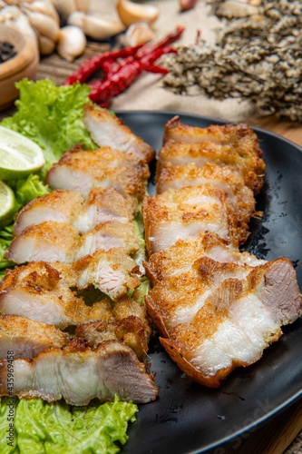 Delicious and crispy Samcan Goreng or Fried Pork Belly from medan - north sumatra