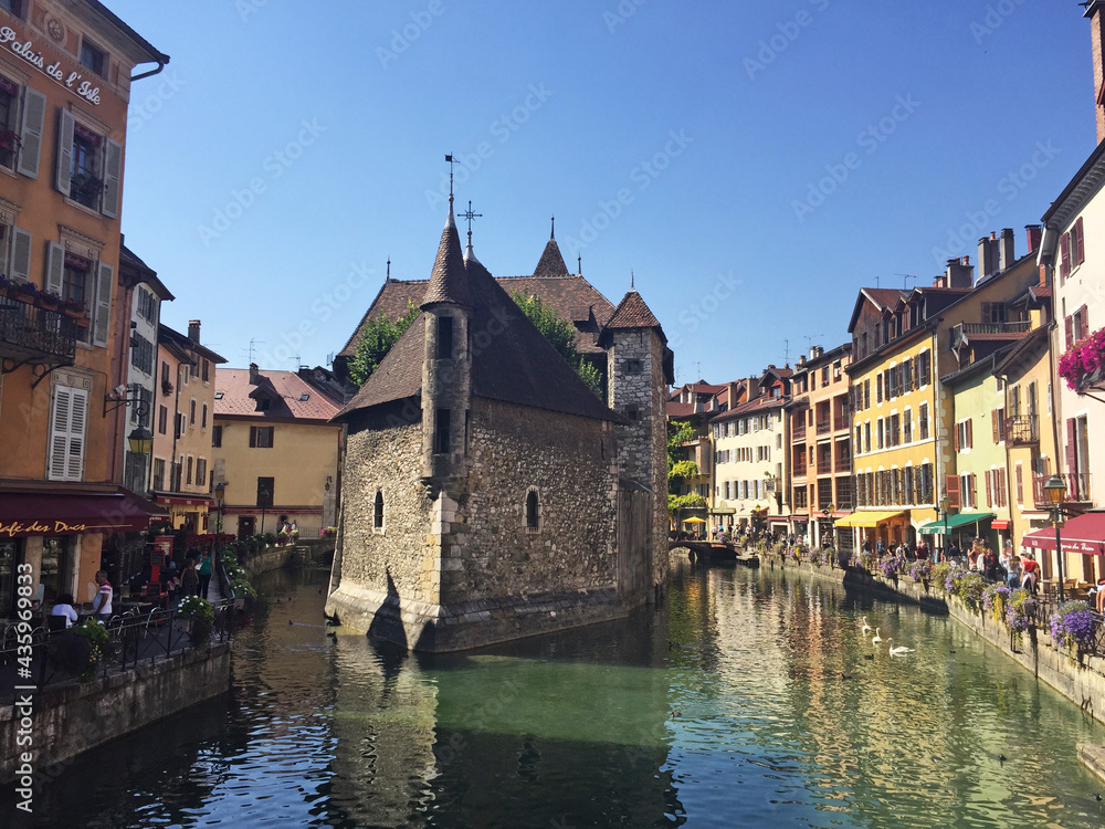 Annecy city and canals in southeastern France