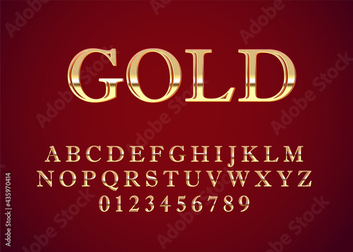 Sans serif font with luxury vintage style, set of alphabet and number. Retro look text effect