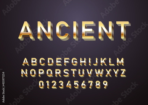 Golden text effect. Set of alphabet and number with luxury gold look
