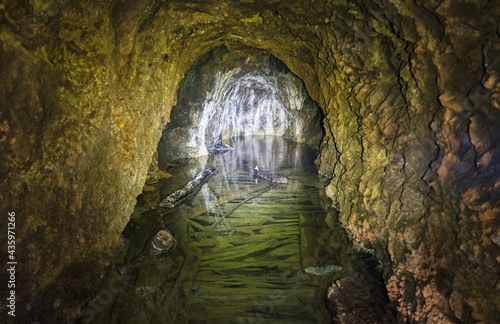 Old abandoned mine with water in Slovakia near village Kuchyna