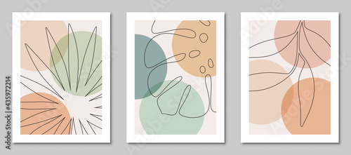 Set of abstract art nature backgrounds. Modern  shape line art,  foliage, botanical, tropical leaves floral design for cover, wallpaper,  home decoration, wall art.