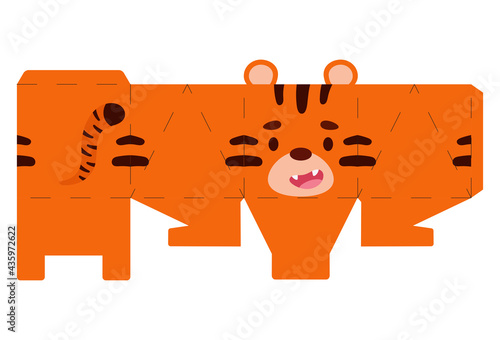 Party favor box tiger design for sweets, candies, small presents, bakery. Package template, great design for any purposes, birthdays, baby showers, halloween, christmas. Vector stock illustration.
