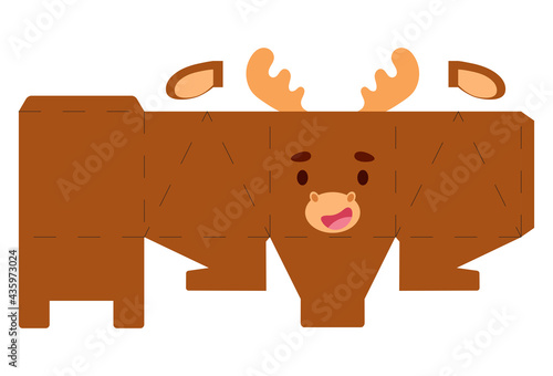 Party favor box moose design for sweets, candies, small presents, bakery. Package template, great design for any purposes, birthdays, baby showers, halloween, christmas. Vector stock illustration.
