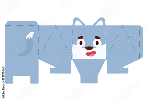 Party favor box wolf design for sweets, candies, small presents, bakery. Package template, great design for any purposes, birthdays, baby showers, halloween, christmas. Vector stock illustration.