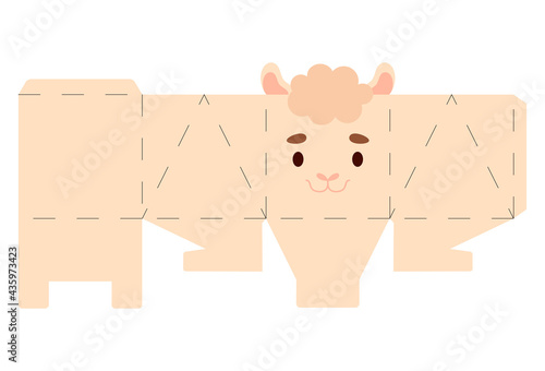 Party favor box alpaca design for sweets, candies, small presents, bakery. Package template, great design for any purposes, birthdays, baby showers, halloween, christmas. Vector stock illustration