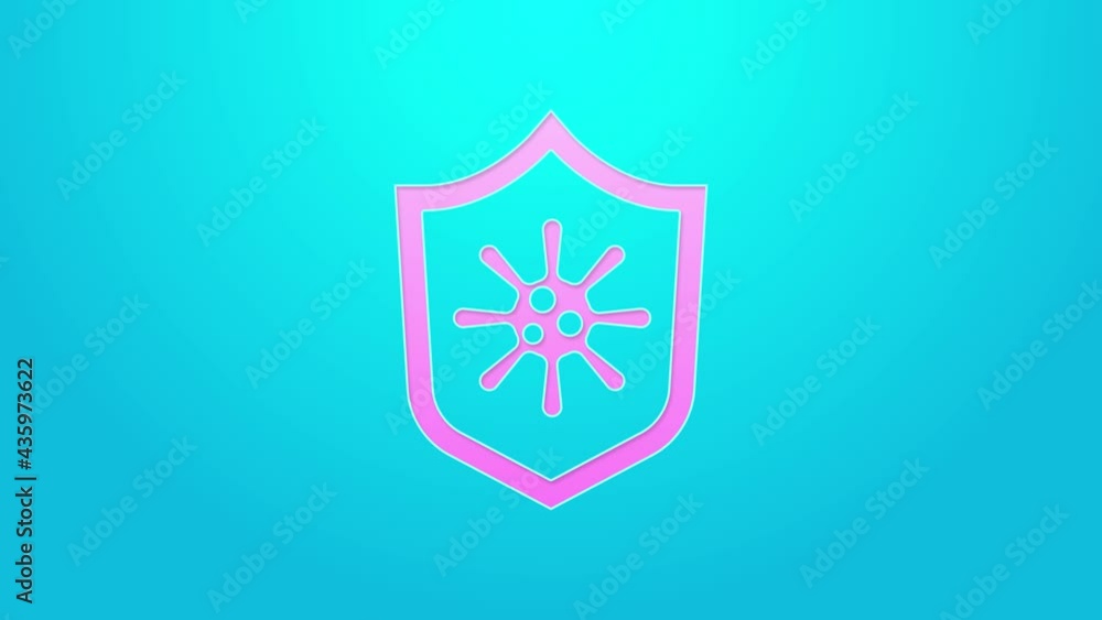 Pink line Shield protecting from virus, germs and bacteria icon isolated on blue background. Immune system concept. Corona virus 2019-nCoV. 4K Video motion graphic animation Pink line Shield protecting from virus, germs and bacteria icon isolated on blue background. Immune system concept. Corona virus 2019-nCoV. 4K Video motion graphic animation