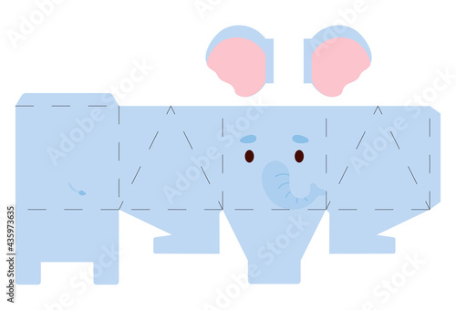 Party favor box elephant design for sweets, candies, small presents, bakery. Package template, great design for any purposes, birthdays, baby showers, halloween, christmas. Vector stock illustration