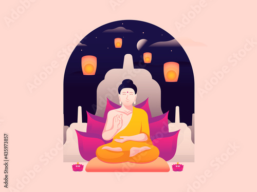 Vector illustration of a buddha statue commemorating Vesak Day