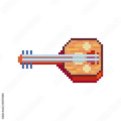 Turkish music instrument baglama saz oud pixel art icon. Isolated vector illustration. 8-bit. Design for stickers, logo, mobile app.