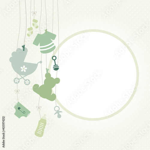 Links Hängende Babysymbole Unisex Grün Runde Rahmen Punkte Beige